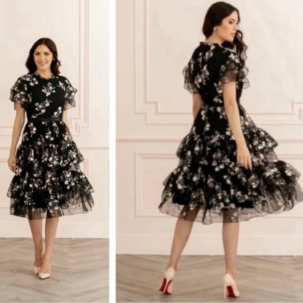 RACHEL PARCELL BLACK LACE FLORAL DRESS